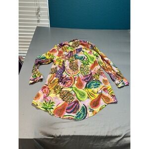 True Destinations Colorful Tropical Fruit Print Swim Cover Up/Tunic M
